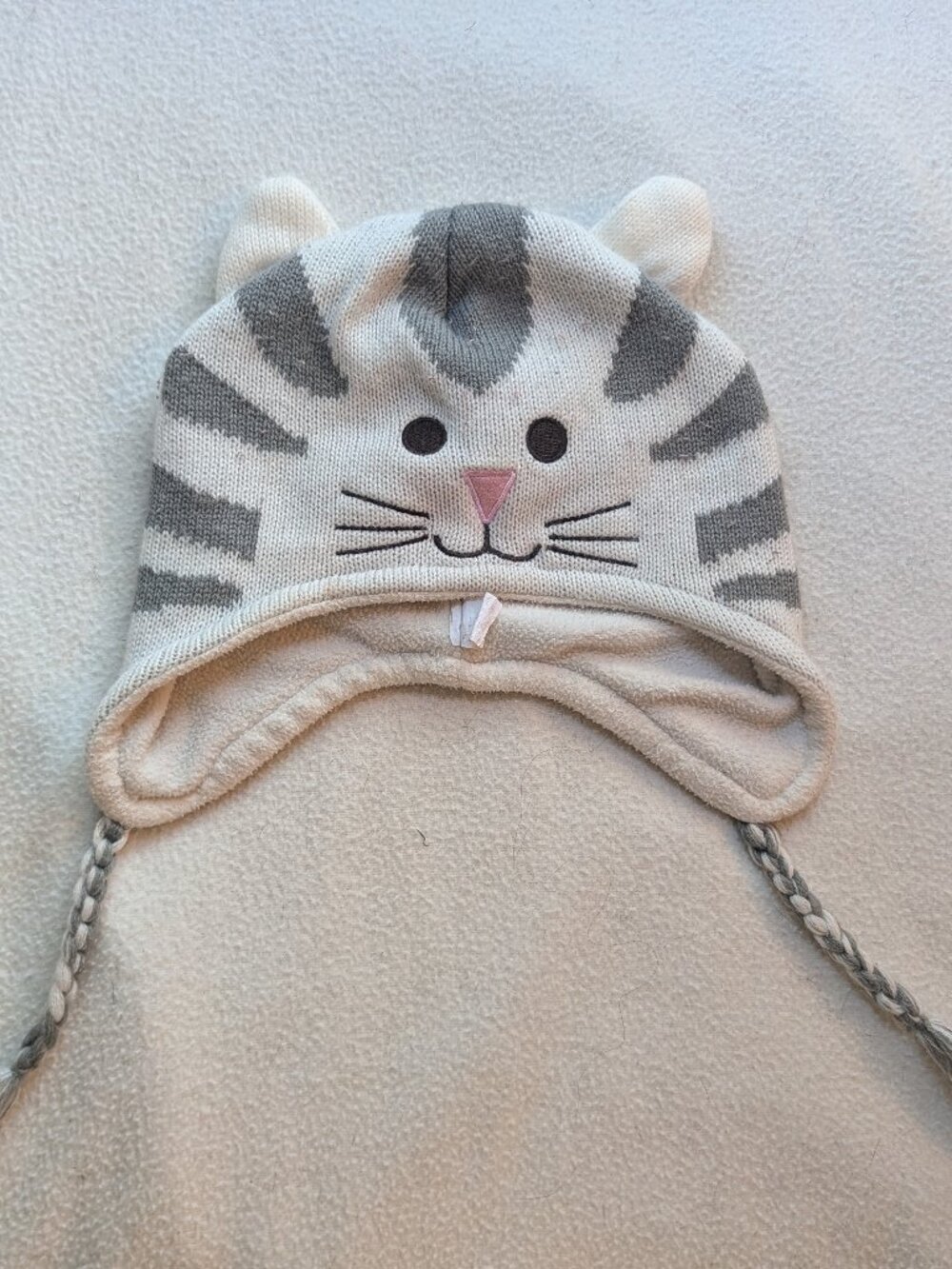 Cute Cat Face Knit Fleece Lined Earflap Winter Hat